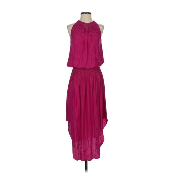 NWT Ramy Brook Audrey Smocked Midi in Fuchsia Pink Audrey Blouson Dress S $425